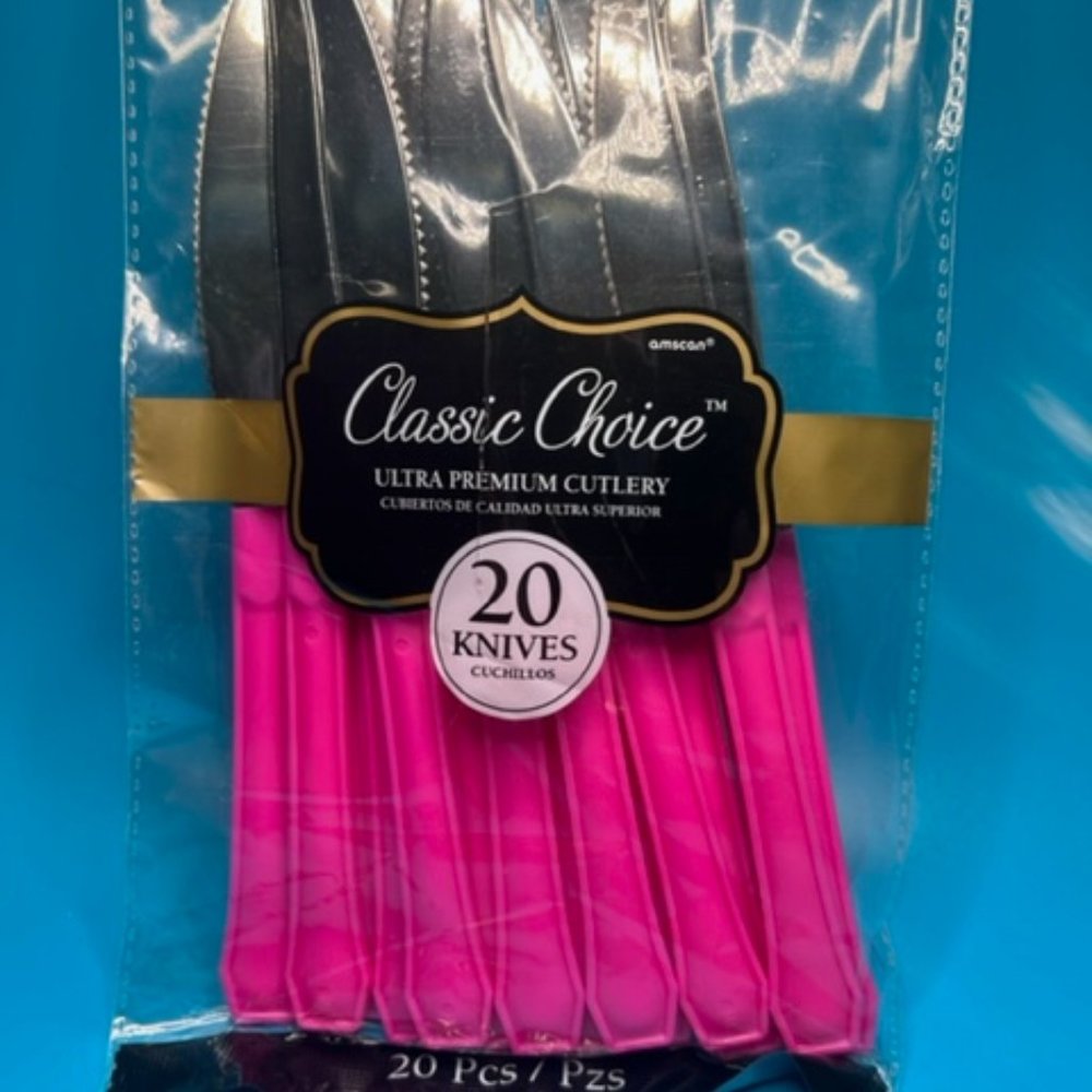 Plastic Knives 2 packs Neon Pink